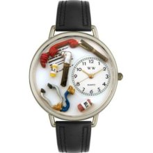 Whimsical Watches Mid-Size Doctor Quartz Movement Miniature Detail Black Leather Strap Watch