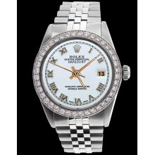 White roman dial diamond bezel SS jubilee bracelet rolex date just gents watch