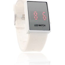 White Silicone Band Unisex LED Red Sports Wrist Watch