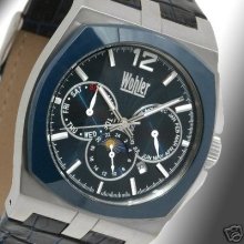 Wohler Paulsen II Mens 21j Automatic Stainless Steel Watch Blue New F