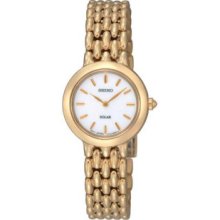 Women Seiko SUP022 Gold Tone Dress White Dial Solar