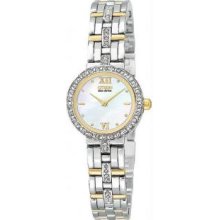 Womenandamp;apos;s Two Tone Eco-Drive Silhouette Mother of Pearl Dial with Swarovski Crystals - Watch