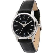 Womens Bulova Black Leather Strap Black Dial Watch 63M101