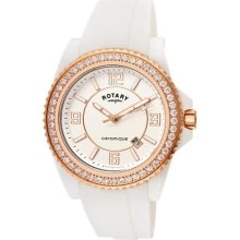 Women's Ceramique Austrian White Crystal Silver Dial Rose Gold To ...