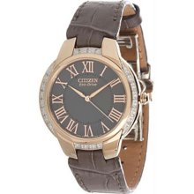 Women's Ciena Rose Gold Stainless Steel Case Leather Strap Gray Dial