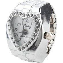 Women's Heart-Shaped Style Alloy Analog Quartz Ring Watch (Silver)