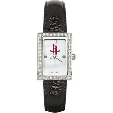 Womens Houston Rockets Watch with Black Leather Strap and CZ Accents