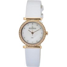 Women's Rose Gold Tone Stainless Steel Case Leather Strap Mother of Pearl Dial