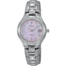 Women's Stainless Steel Quartz Solar Pink Dial Date Display