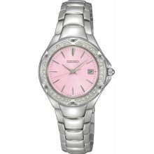 Women's Stainless Steel Quartz Pink Dial Crystal
