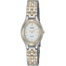 Women's Two Tone Stainless Steel Oval Shape Solar Quartz White Dial Expnasion Br