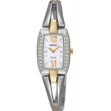 Women's Two Tone Stainless Steel Case Solar White Dial Crystals on Bez