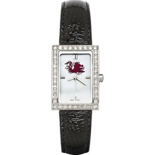 Womens University South Carolina Watch with Black Leather Strap and CZ Accents