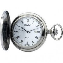 Woodford Chrome Plated Quartz Full Hunter Pocket Watch