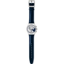 YCS520 Swatch Mens Felicity Shimmer Silver Dial Blue Leather Strap Wat...