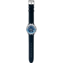 YRS421 Swatch Just Light Mens Blue Dial Blue Leather Strap Watch