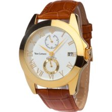 Yves Camani Men's Automatic Watch Maxime White Brown Yc1039-A Yc1039-A With Leather Strap
