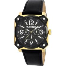 Zoo York ZYE1017 Gold Tone Stainless Steel Black Dial Black Leather