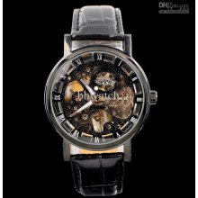 10pcs Black Leather Watch Luxury Mens Wrist Watch Mechanical Watch H