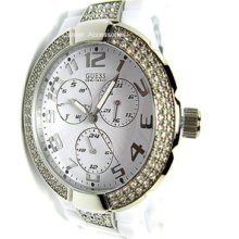 11622l3 Guess Ladies White Band Swarovski Multi Functions Watch