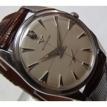 1950' Wittnauer Mens Swiss Made Automatic 10K Silver Diamond Quadrant Dial Watch