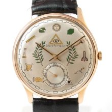 1950's Wonderful Girard Perregaux Masonic Dial 18k Solid Rose Gold Men's Watch