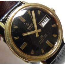 1960' Gruen Geneve Men's Swiss Made 25Jwl Dual Calendar Watch w/ Lizard Strap
