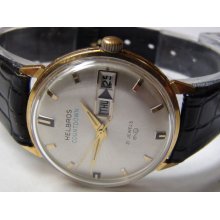 1970' Helbros Countdown Mens Gold 21Jwl Dual Calendar Made in W. Germany Watch