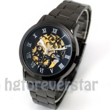 2 color for choice--Black and silver Automatic Titanium Skeleton Mechanical Mens Watch