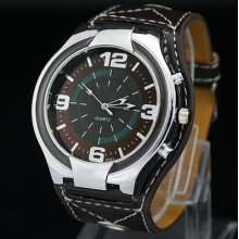 2012 Big Dial Fashion Mens Leatheroid Band Sport Quartz Wrist Watch Watches