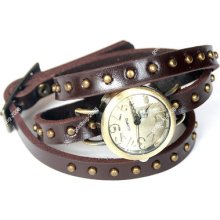 2013 Spring Style Fashion Quartz Weave Leather Bracelet Women Rivet Wristwatch