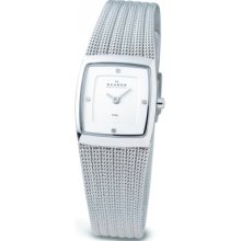 380XSSS1 Skagen Ladies Steel Crystal White Mesh Watch