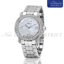 4.55ct Total Diamond Chopard Happy Sport Round Mother Of Pearl 36mm Steel Watch