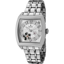 $499 BULOVA Automatic 6 Diamonds Flower Ladies Round New Watch Steel Bracelet