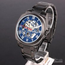4pcs Selling Blue Mech Roman Index Black Mechanical Automatic Wristw
