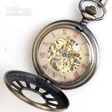 5pcs Gentlemen Chain Fob Watch Bronze Mechanical Pocket Watches Mens