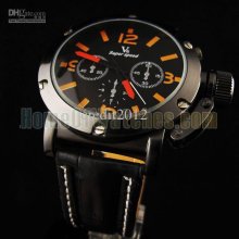 6 Hands Men's Wrist Quartz Watch With Orange Pointer 1pc/lot