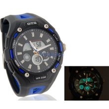 8026 Men's Stylish Water Resistant Analog & Digital Watch (Blue)