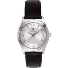 96T58 -- Bulova Corporate Collection Women's Leather Strap Round White Dial Watch