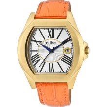 A_line Watch 80008-yg-02-or Women's Adore Silver Dial Orange Genuine Leather