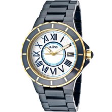 a_line Watches Women's Marina Silver Dial Gold Accents Blue Ceramic Bl