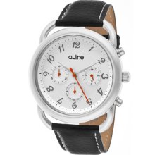 a_line Watches Women's Maya Chronograph Silver Dial Black Genuine Leat