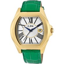 a_line Watches Women's Adore Silver Dial Green Genuine Leather Green