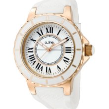 a_line Watches Women's Marina White Dial Rose IP Case White Silicone