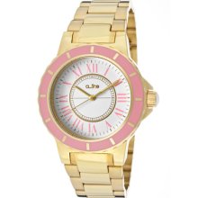 a_line Watches Women's Marina White Dial Pink Bezel Gold Tone IP Stain