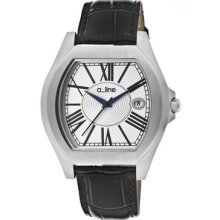 A_Line Women's Adore Silver Dial Black Genuine Leather