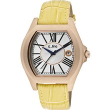 A_Line Women's Adore Silver Dial Yellow Genuine Leather