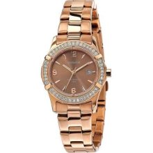 Accurist Ladies' Rose-Gold, Brown Dial, Crystal-Set Bezel LB1543 Watch