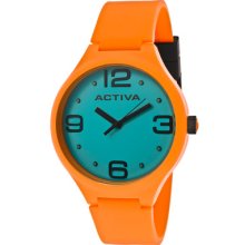 Activa Watches Men's Light Blue Dial Orange Polyurethane Orange Polyu