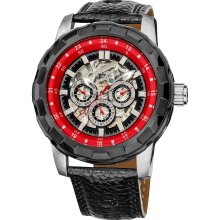 Akribos XXIV Men's Automatic Multifunction Leather Strap Watch (Red)